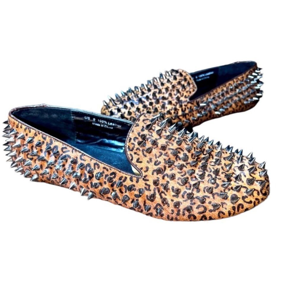 Unif Hellraiser Spiked Leopard Print Loafers Size… - image 1